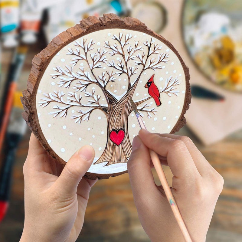 Fuyit Unfinished Wood Slices for Centerpieces, 8Pcs 5.1-5.5 Inch Natural Wooden Round Discs with Bark for Rustic DIY Crafts, Table Base, Wedding Decoration - Image 3